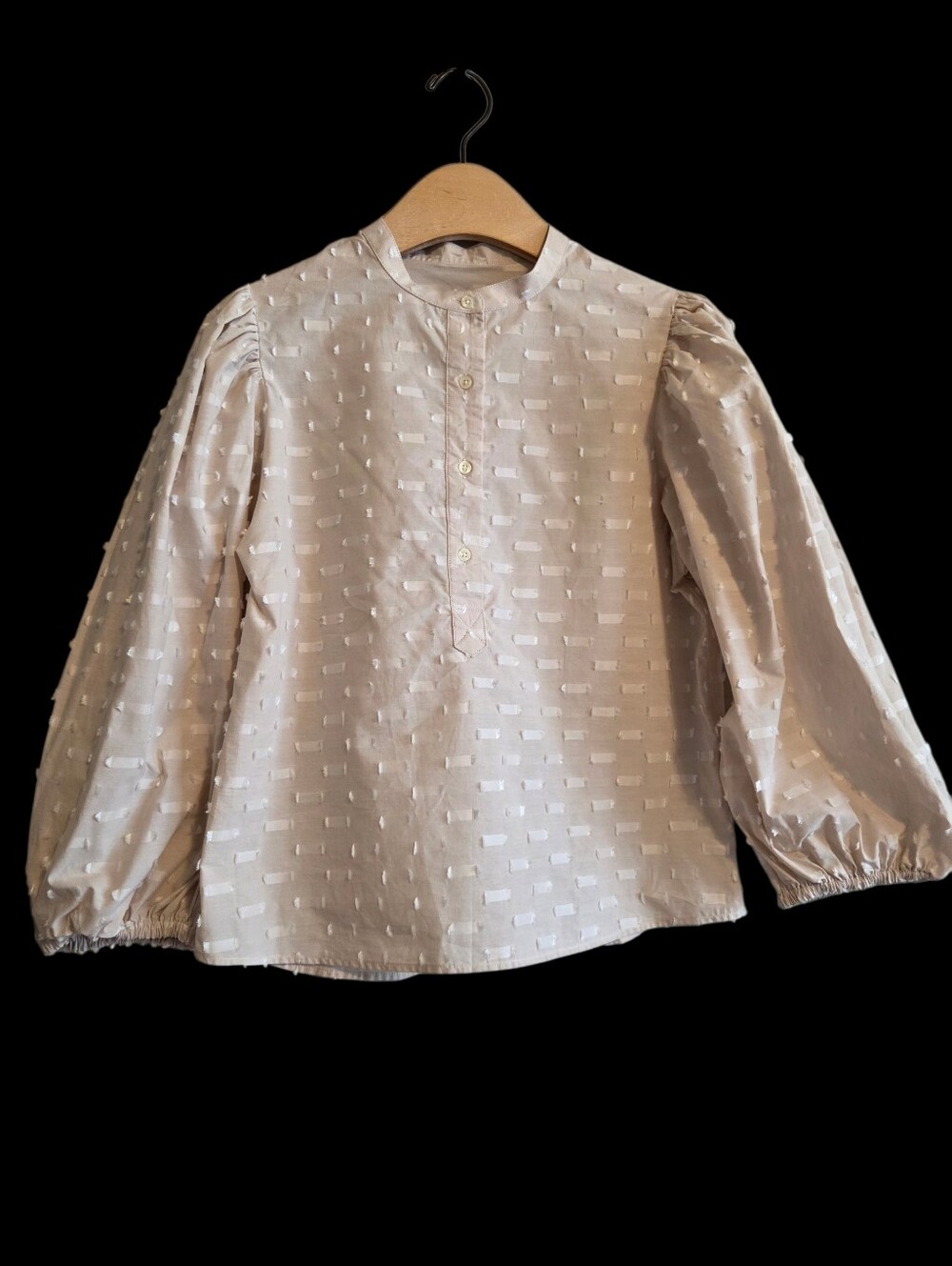 The Shirt By Rochelle Behrens Beige Textured Dash Pattern Blouse Sz S Career